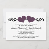 Elegant Hearts Wedding Invitation, Paars Kaart (Voorkant)