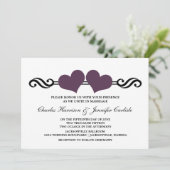 Elegant Hearts Wedding Invitation, Paars Kaart (Staand voorkant)