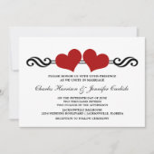 Elegant Hearts Wedding Invitation, Red Kaart (Voorkant)