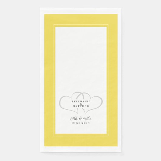 Elegant Hearts Wedding Mr & Mrs Yellow Grey White Servet (Voorkant)
