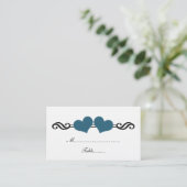 Elegant Hearts Wedding Place Card, blauw Plaatskaartje (Staand voorkant)