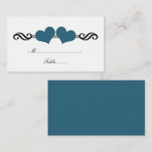 Elegant Hearts Wedding Place Card, blauw Plaatskaartje (Voorkant / Achterkant)