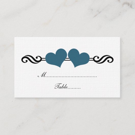 Elegant Hearts Wedding Place Card, blauw Plaatskaartje (Voorkant)