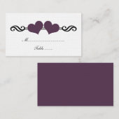 Elegant Hearts Wedding Place Card, Paars Plaatskaartje (Voorkant / Achterkant)