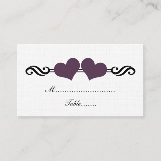 Elegant Hearts Wedding Place Card, Paars Plaatskaartje (Voorkant)