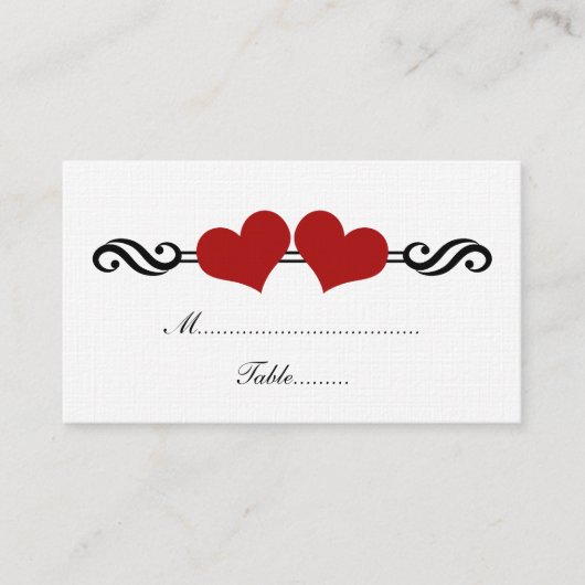 Elegant Hearts Wedding Place Card, Red Plaatskaartje (Voorkant)