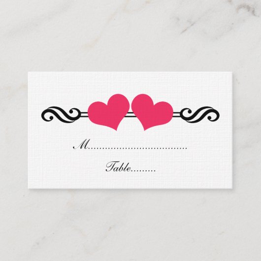 Elegant Hearts Wedding Place Card, roze Plaatskaartje (Voorkant)
