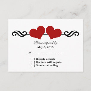Elegant Hearts Wedding Response Kaart, Red RSVP Kaartje