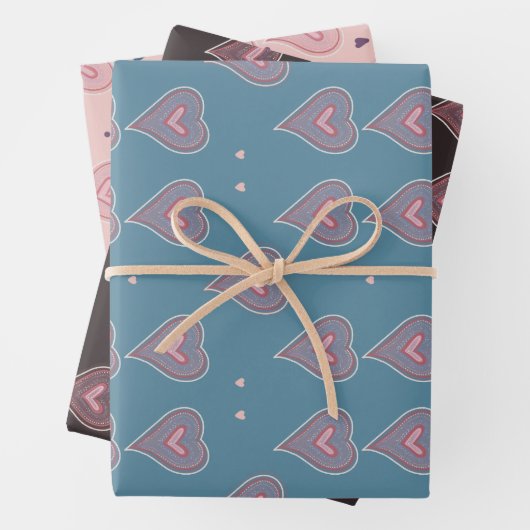 Elegant Hearts Wrapping Paper Flat Sheet Set van 3 (In situ)