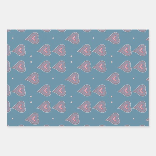 Elegant Hearts Wrapping Paper Flat Sheet Set van 3 (Voorkant)