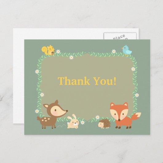 Elegant Hedendaags Woodland Animal Dank u Briefkaart (Voorkant / Achterkant)