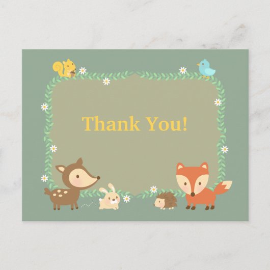 Elegant Hedendaags Woodland Animal Dank u Briefkaart (Voorkant)