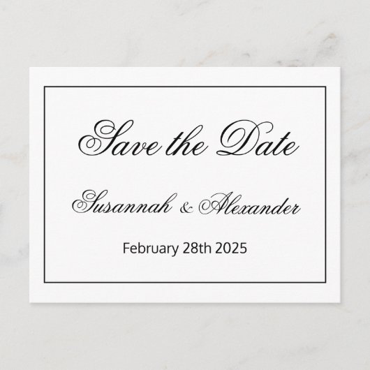 Elegant hedendaags zwart en wit sparen de Datum Aankondigingskaart (Voorkant)