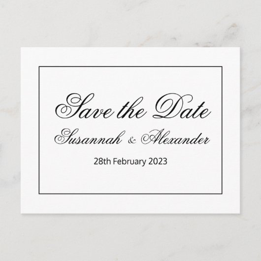 Elegant hedendaags zwart en wit sparen de Datum Aankondigingskaart (Voorkant)