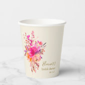 Elegant Heet Roze Bloemen Vrijgezellenfeest Custom Papieren Bekers (Voorkant)