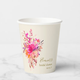 Elegant Heet Roze Bloemen Vrijgezellenfeest Custom Papieren Bekers