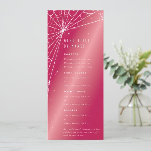 Elegant Heet Roze Diamant Spinnenweb Flat 4 Cursus Menu (Staand voorkant)