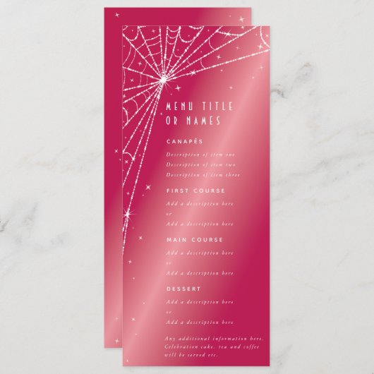 Elegant Heet Roze Diamant Spinnenweb Flat 4 Cursus Menu (Voorkant / Achterkant)