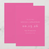 Elegant Heet Roze Formele Minimalistische Bruiloft Save The Date (Voorkant / Achterkant)