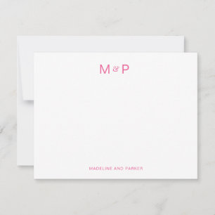 Elegant Heet Roze Hedendaags Koppel Monogram Notitiekaartje