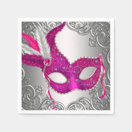 Elegant heet roze maskeradefeest servetten (Voorkant)