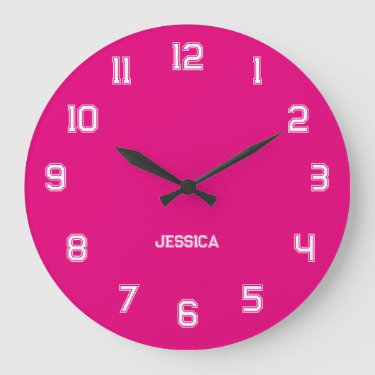 Elegant Heet Roze met Witte Overzichtsaantallen Grote Klok (Voorkant)