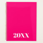 Elegant heet roze moderne typografie op maat jaar planner<br><div class="desc">Minimalistische hot roze en wit moderne typografie op maat eenvoudige elegante Planner. Aangepaste witte serif tekst,  hete roze effen achtergrond. U kunt het personaliseren met jouw naam,  initialen,  monogram,  jaar,  enz. of gewoon verwijderen van de tekst,  en laat de zwarte effen hete roze kleur.</div>