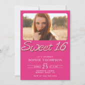 Elegant Heet Roze Rhinestones Chic Sweet 16 Foto Kaart (Voorkant)