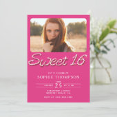 Elegant Heet Roze Rhinestones Chic Sweet 16 Foto Kaart (Staand voorkant)