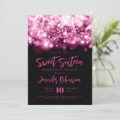 Elegant Heet Roze Sparkle Lights Foto Zoet 16 Kaart (Staand voorkant)