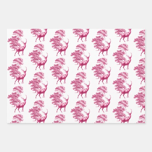 Elegant Heet Roze Toile Herten Woodland Inpakpapier Vel (Voorkant 3)