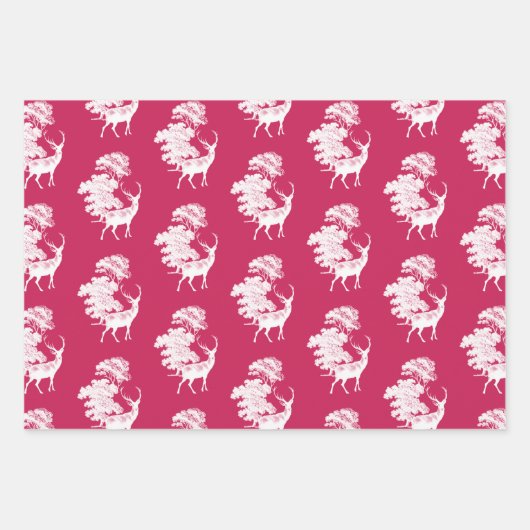 Elegant Heet Roze Toile Herten Woodland Inpakpapier Vel (Voorkant 2)
