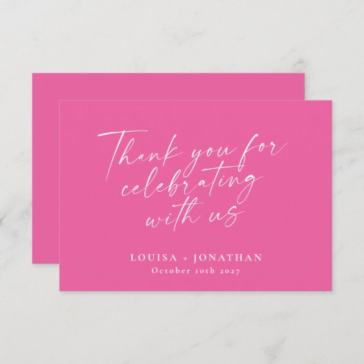 Elegant Heet Roze Trendy Script Aangepaste Bruilof Bedankkaart (Voorkant / Achterkant)