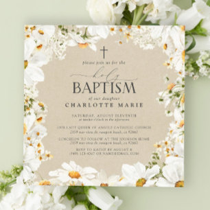Elegant Heilig Doopkruis Bloemen Waterverf Daisy Kaart