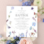 Elegant Heilig Doopschrift Stoffig Blauw Wildbloem Kaart