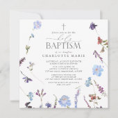 Elegant Heilig Doopschrift Stoffig Blauw Wildbloem Kaart (Voorkant)