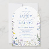 Elegant Heilig Doopsel & 1e Verjaardag Blauwe Bloe Kaart (Voorkant)