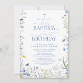 Elegant Heilig Doopsel & 1e Verjaardag Blauwe Bloe Kaart (Voorkant)