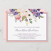 Elegant Heilige Eerste Communiroze en Paars meisje Kaart (Voorkant / Achterkant)