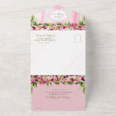 Elegant Helder Blush Roze Bloemen Bruiloft All In One Uitnodiging (Buitenkant)