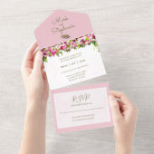 Elegant Helder Blush Roze Bloemen Bruiloft All In One Uitnodiging (Afscheurbaar)