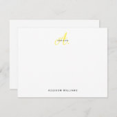 Elegant helder geel goud script monogram notitiekaartje (Voorkant / Achterkant)