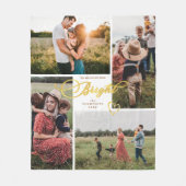 Elegant Helder Goud Kerstmis Vier Fotocollage Fleece Deken (Voorkant)