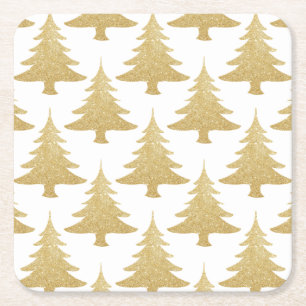 elegant helder goudglitter-kerstboompatroon kartonnen onderzetters