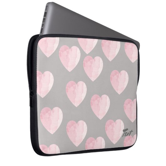 Elegant Helder Licht Roze Liefde Hartpatroon Laptop Sleeve (Voorkant Rechts)