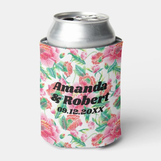 Elegant Helder Meisje Roze Bloemen Patroon Blikjeskoeler (Blikje Voorkant)