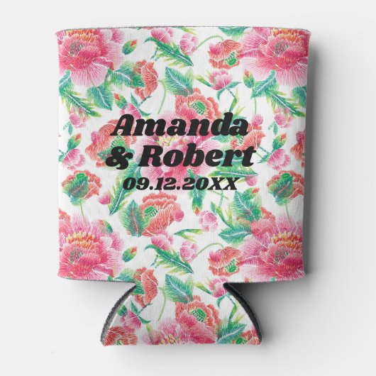 Elegant Helder Meisje Roze Bloemen Patroon Blikjeskoeler (Voorkant)