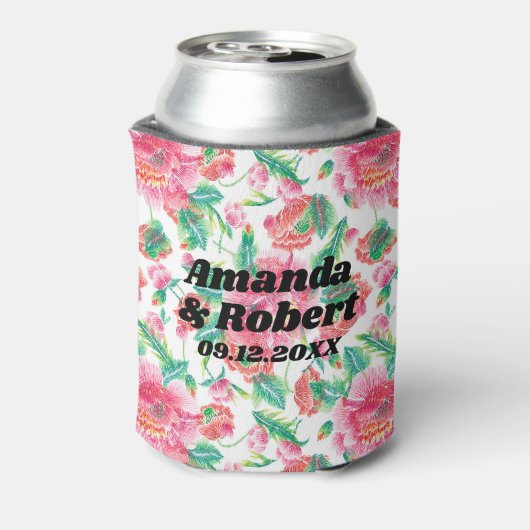 Elegant Helder Meisje Roze Bloemen Patroon Blikjeskoeler (Blikje Achterkant)