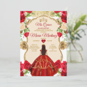 Elegant Helder Rode Rozen Prinses Quinceañera Kaart (Staand voorkant)