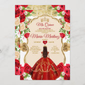 Elegant Helder Rode Rozen Prinses Quinceañera Kaart (Voorkant / Achterkant)